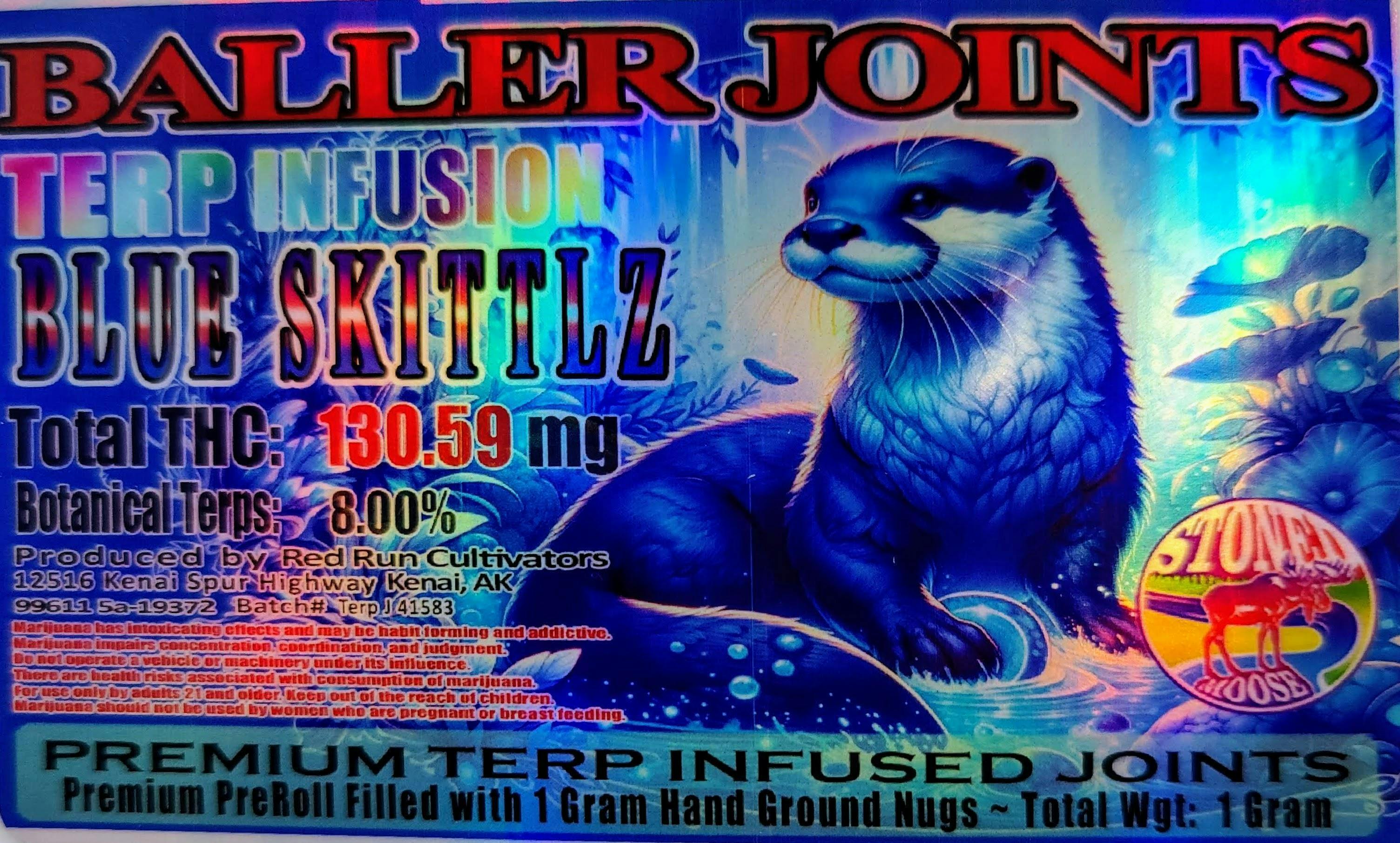Red Run - Blue Skittlz Terp Infusion Baller Joints 1g at The Knotty Puffin