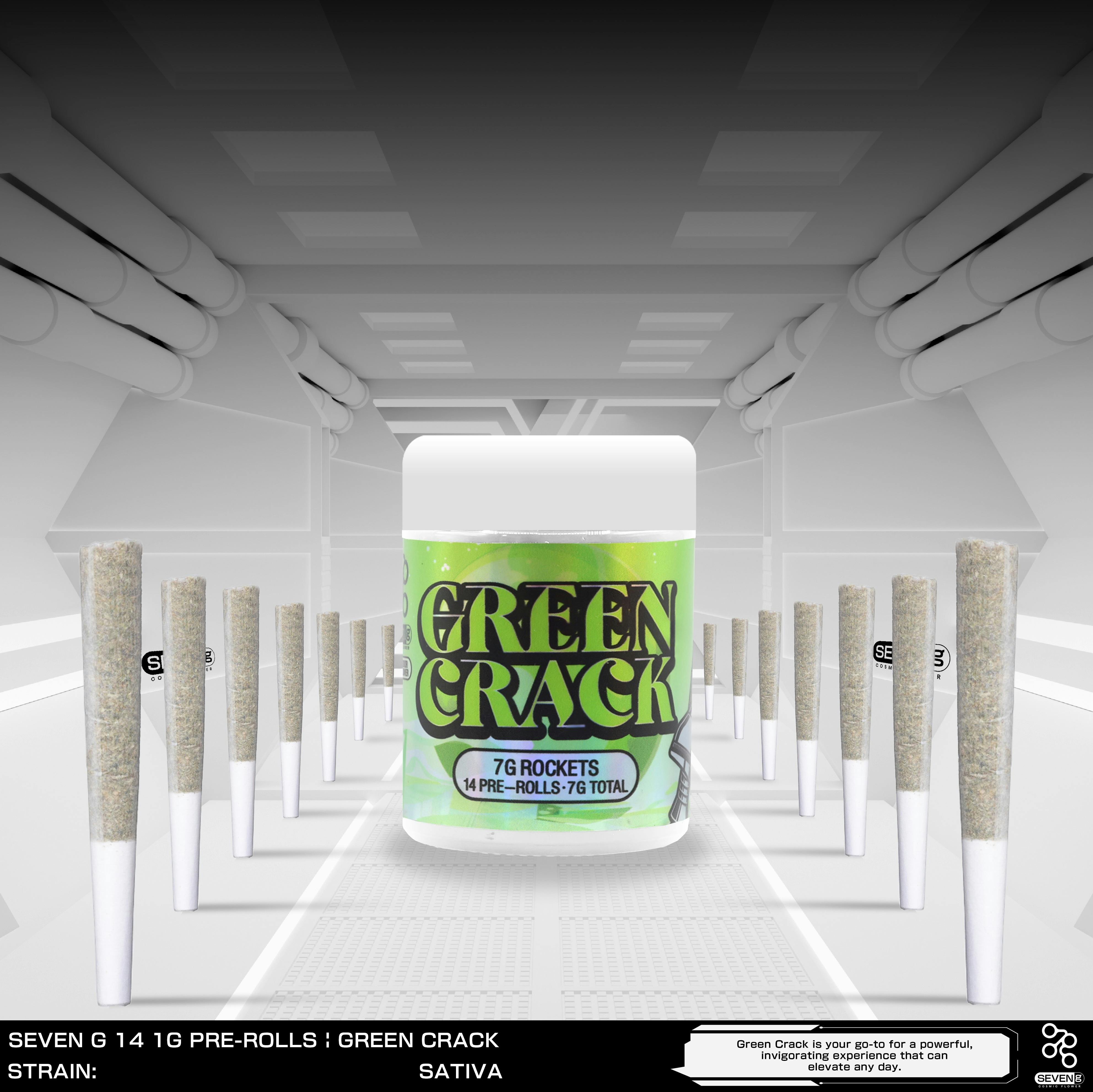 Green Crack Sativa Rockets by Seven G 14 joints 7 grams
