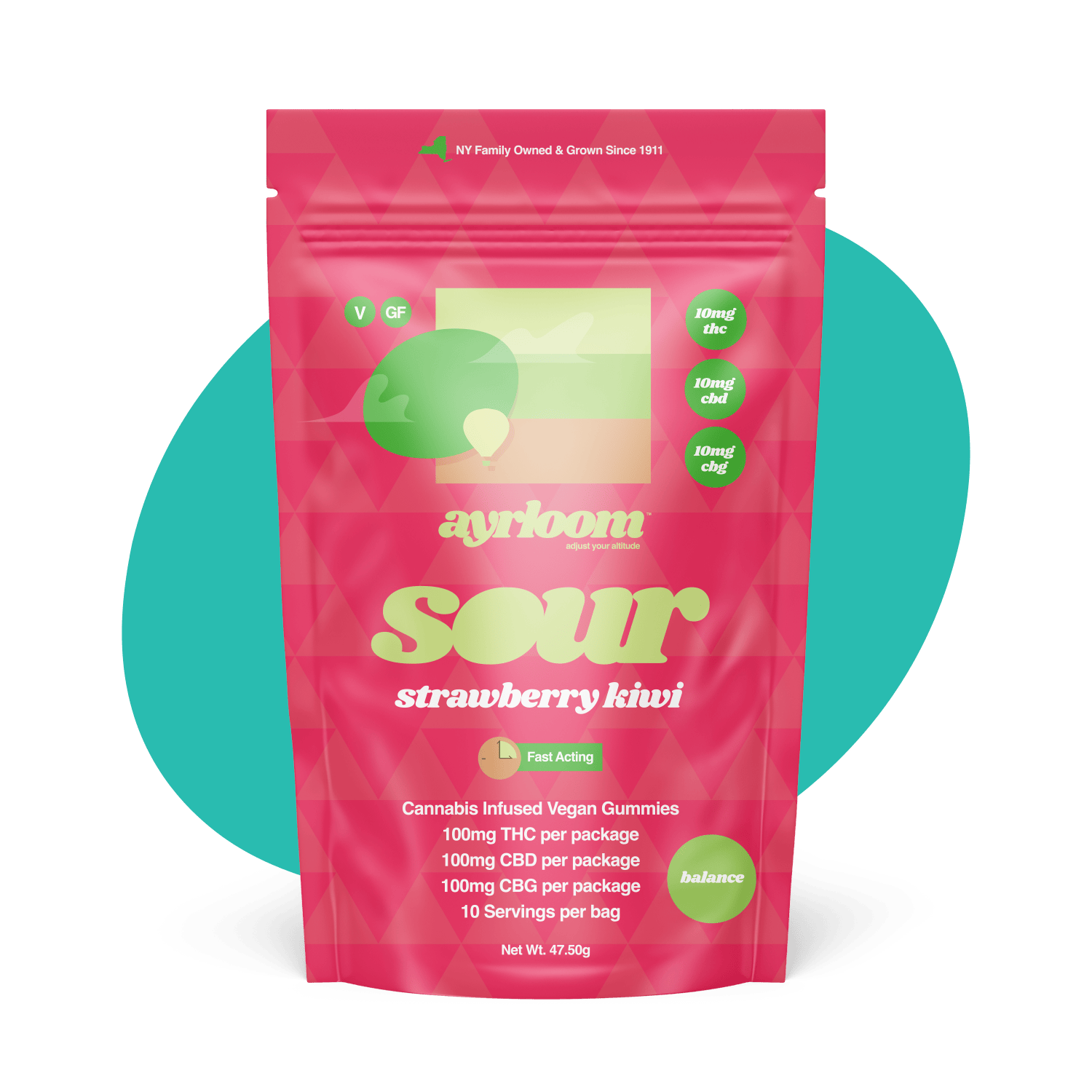 ayrloom | Sour Strawberry Kiwi | 1:1:1 | 10MG THC:10MG CBD:10MG CBG | 10pk by Ayrloom