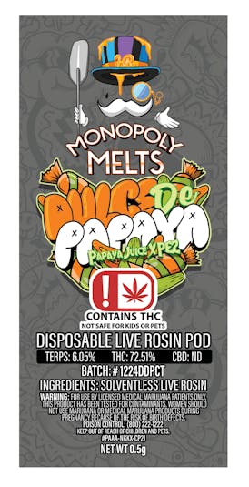 Dulce De Papaya 0.5g Disposable Rosin Pod | High Rise x Monopoly Melts