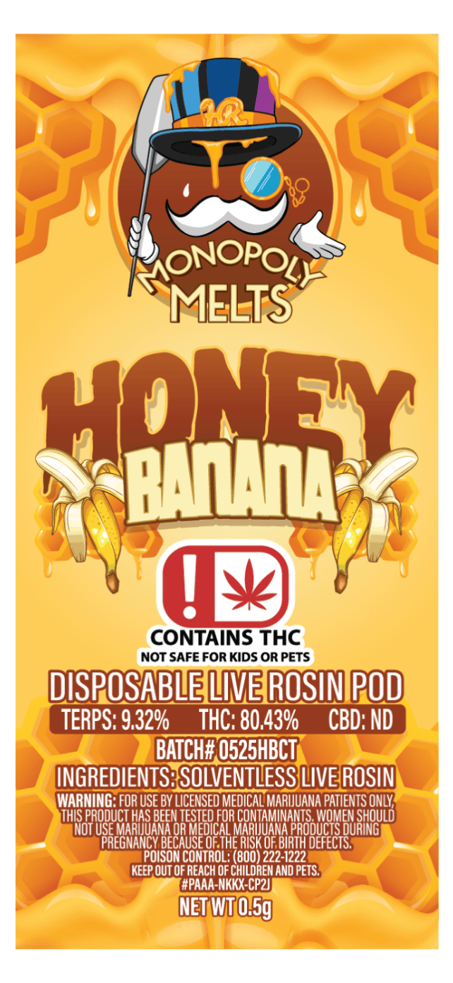 Honey Banana 0.5g Disposable Rosin Pod | High Rise x Monopoly Melts