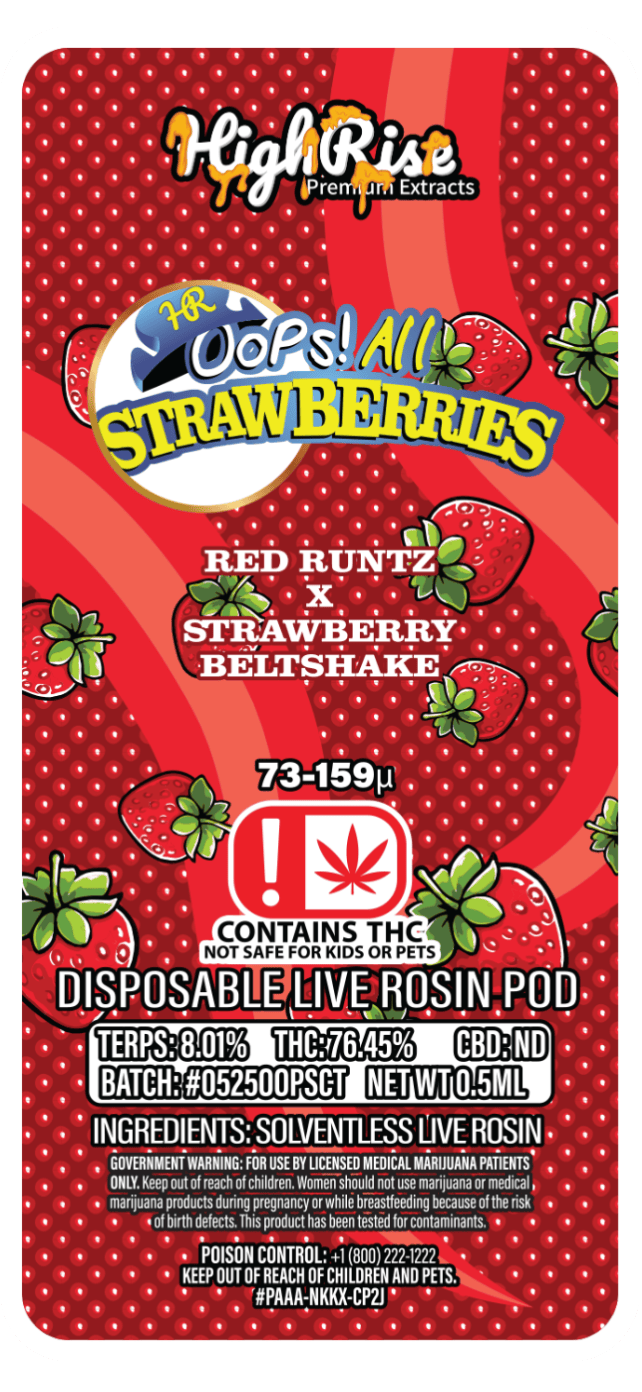 Oops! All Strawberries 0.5g Disposable Rosin Pod | High Rise Extracts ...