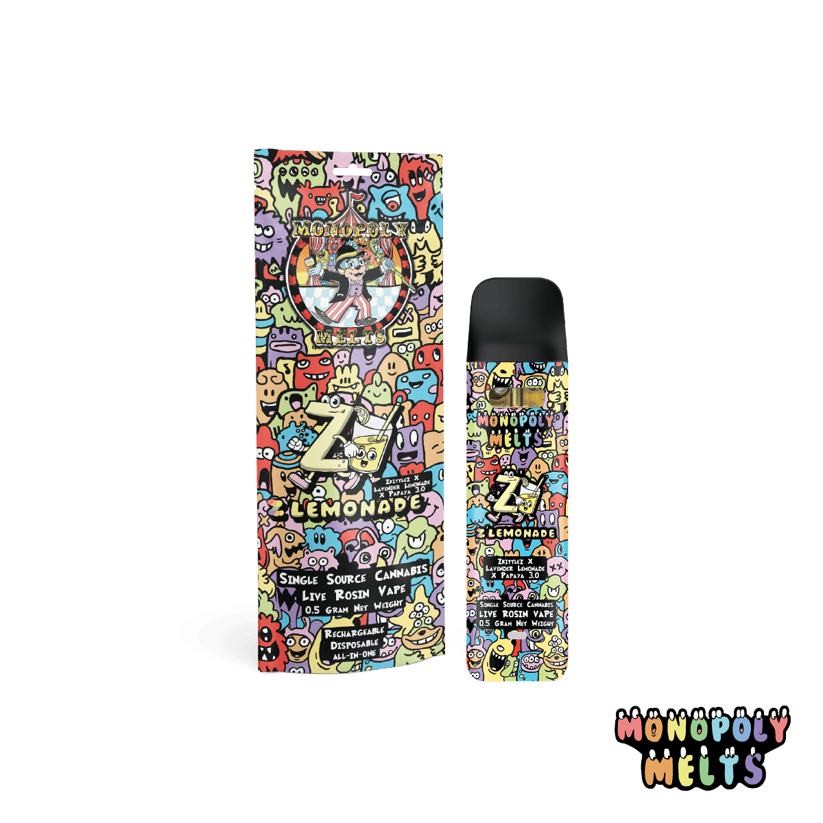 Z'Lemonade 0.5g Cold Cure Live Rosin All-in-One Vape - Monopoly Melts