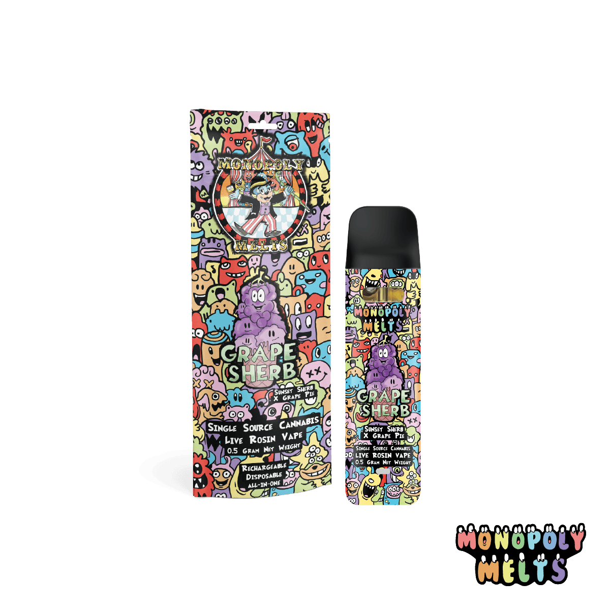 Grape Sherb 0.5g Cold Cure Live Rosin All-in-One Vape (MI) by Monopoly Melts