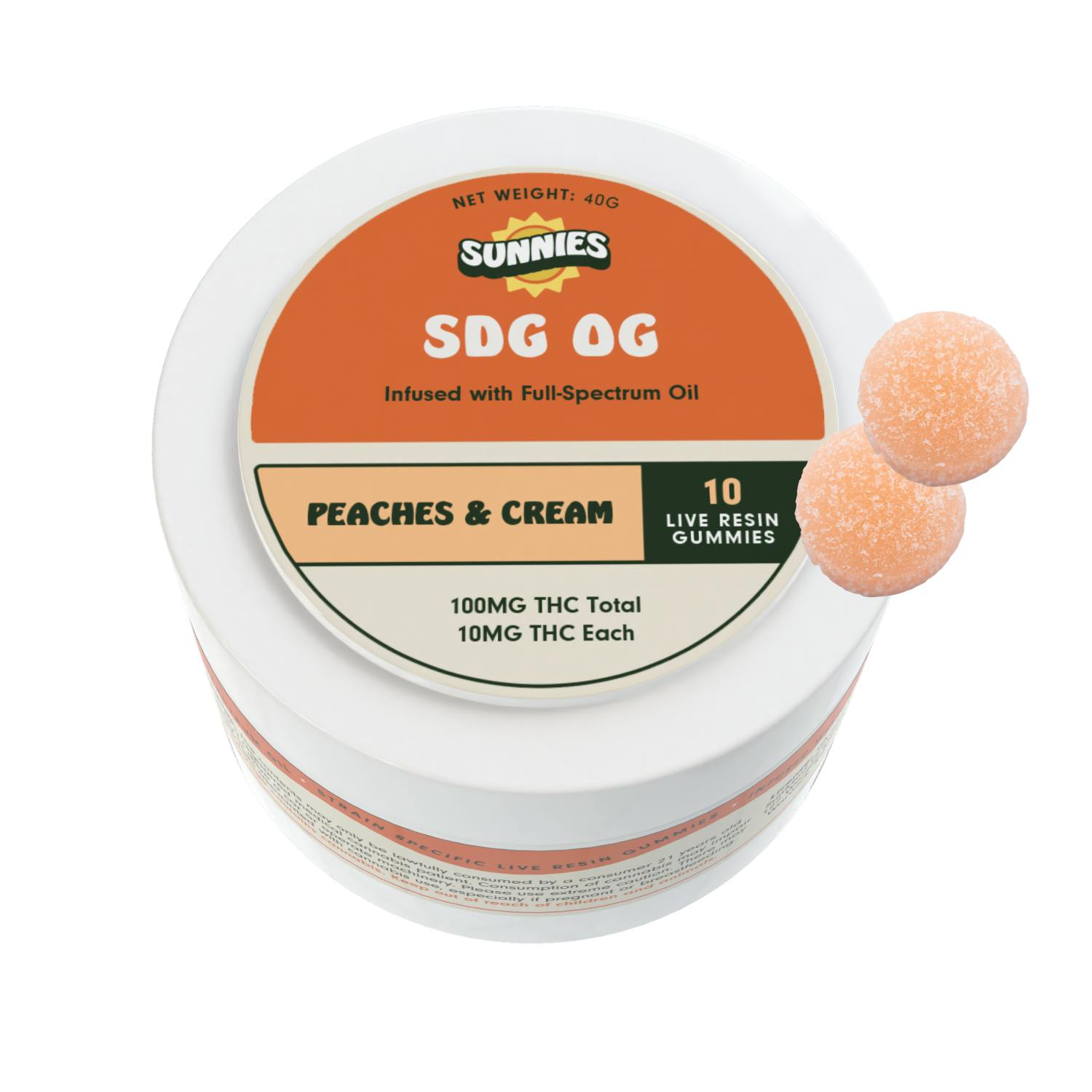 SDG OG Live Resin - Peaches & Cream Gummies 100mg by SunMed Growers