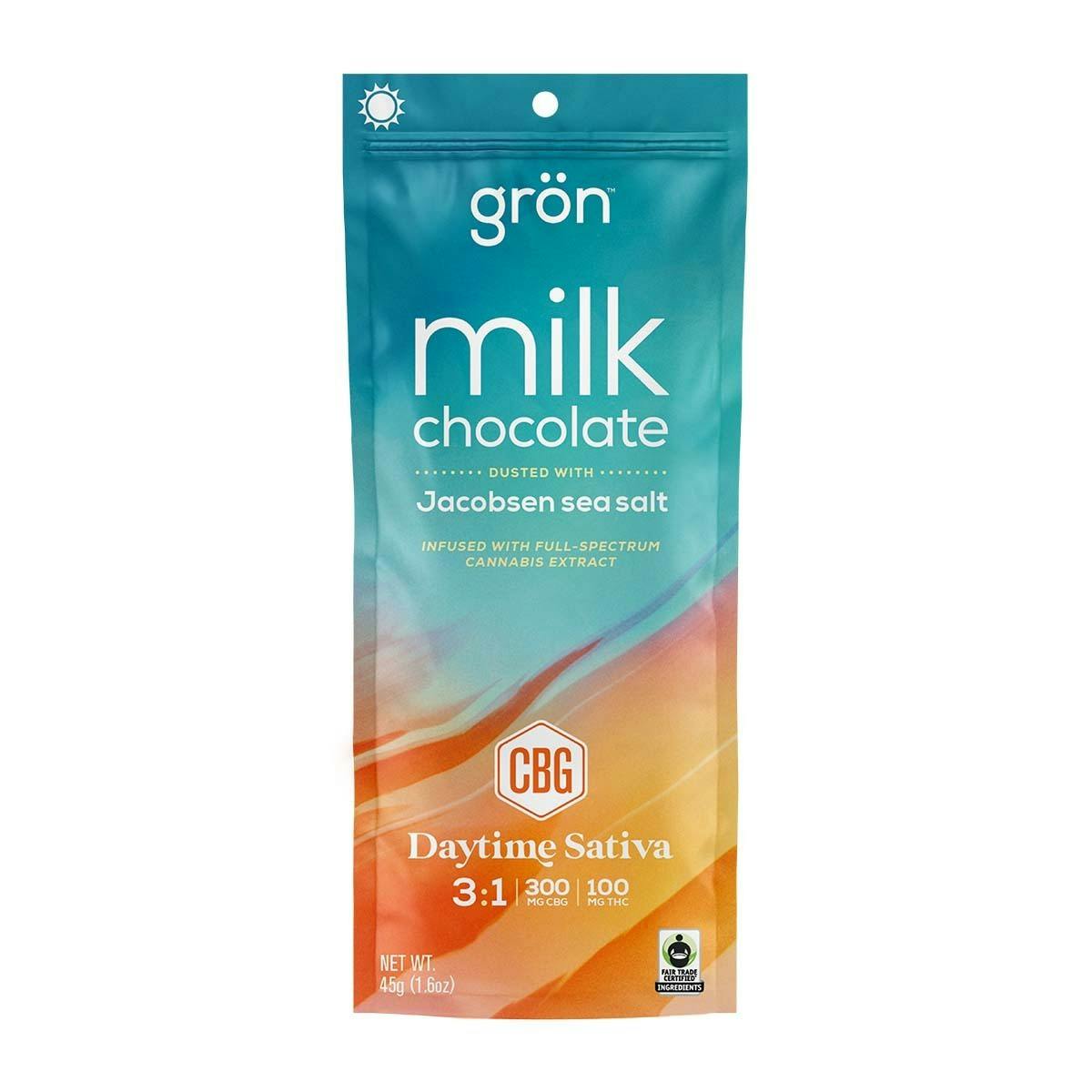 Grön Edibles: Milk Chocolate 3:1 CBG:THC - Daytime Sativa - 100mg - 1ct - 100mg/ea