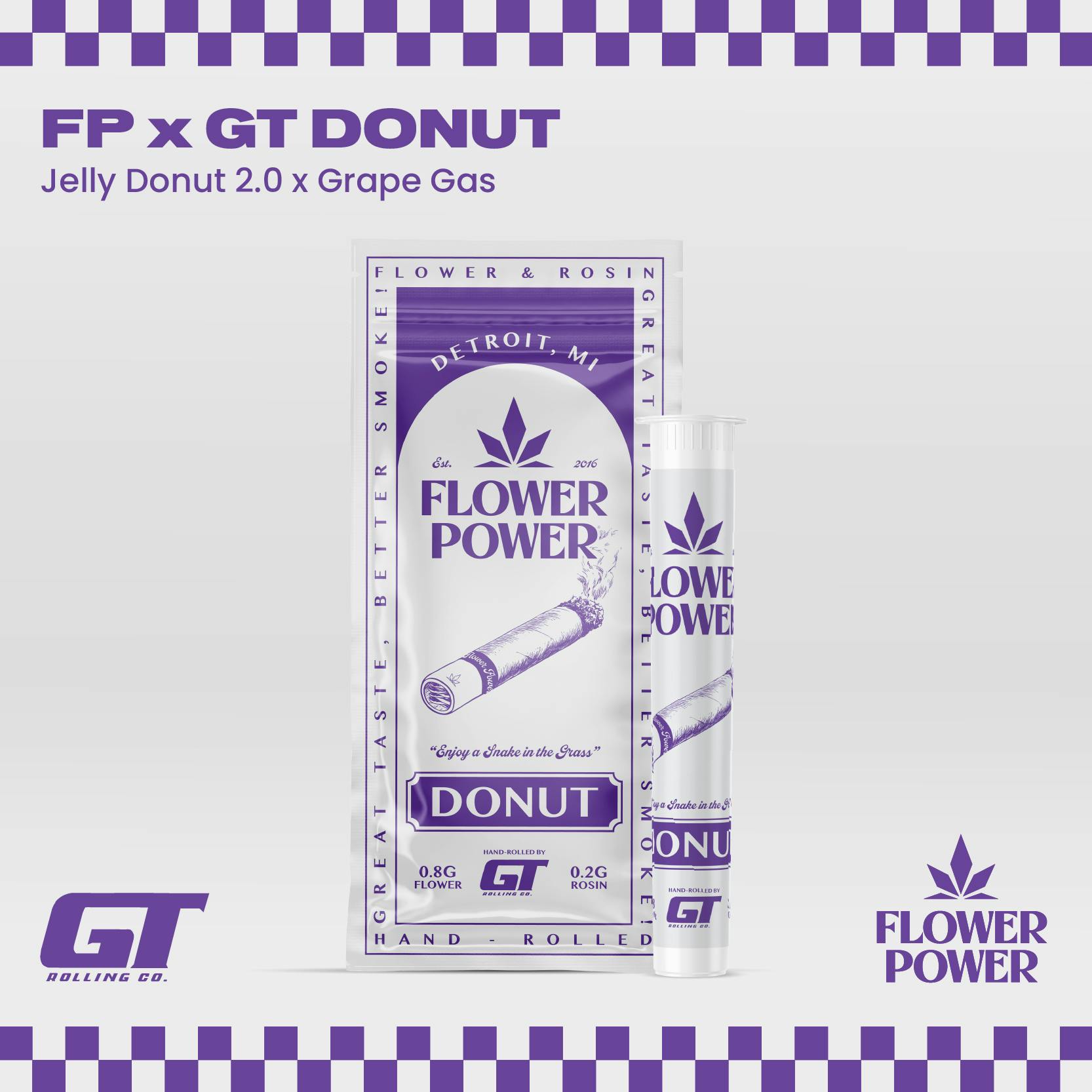 Flower Power x GT | Jelly Donut 2.0 x Grape Gas | Donut Infused Joint | 1g by Flower Power Cannabis