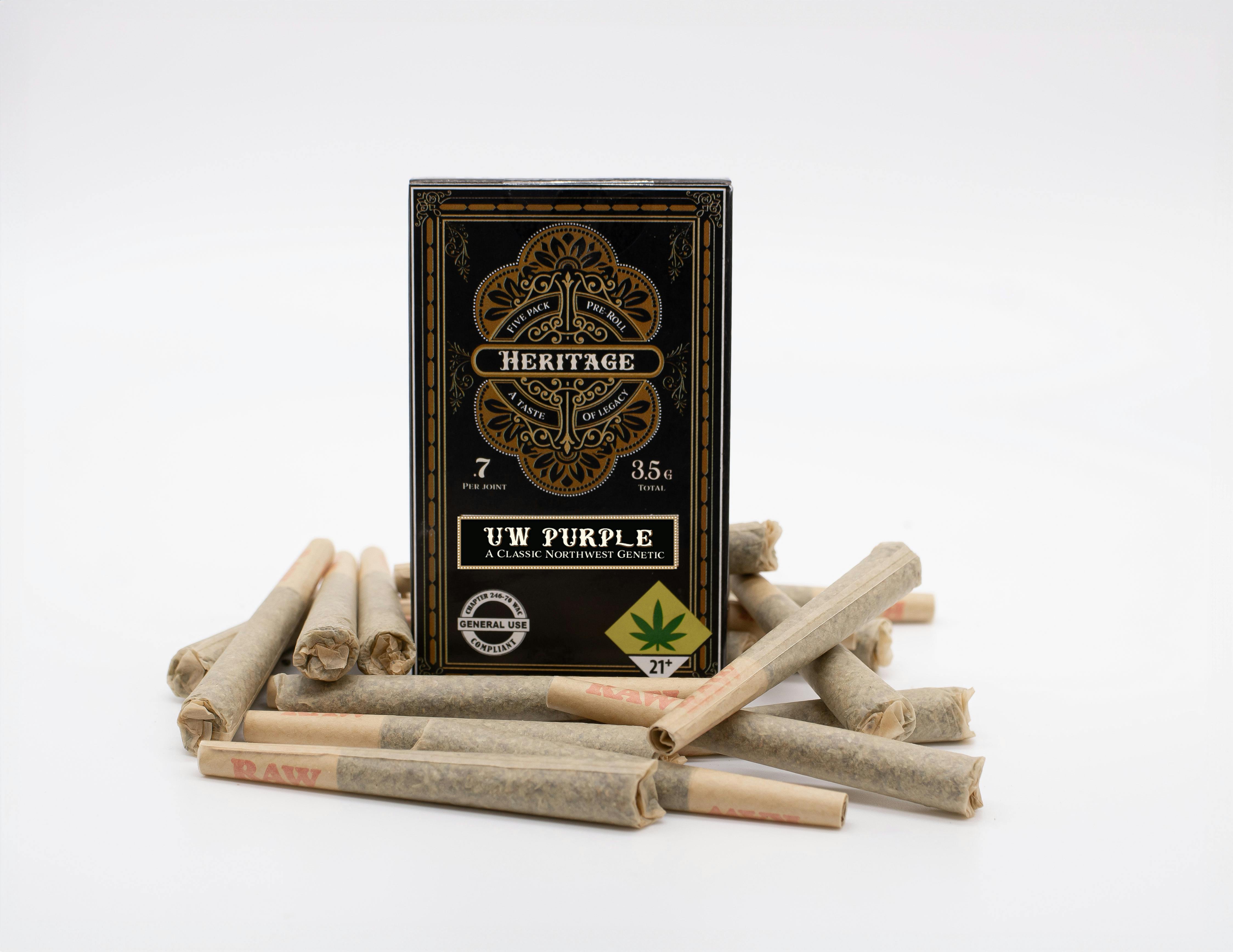 Heritage by Blue Roots | UW Purple Full Flower Pre Rolls .7g (5pk)