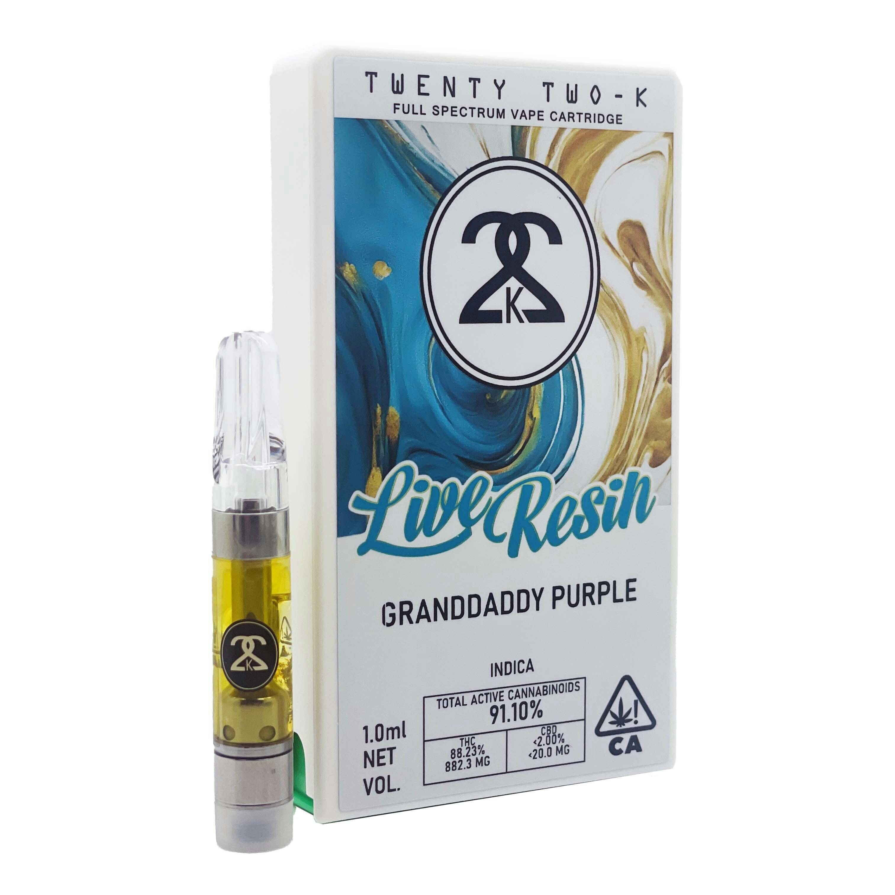 22K - Granddaddy Purple - Live Resin - 1.0ml Cartridge by Twenty Two K / 22k