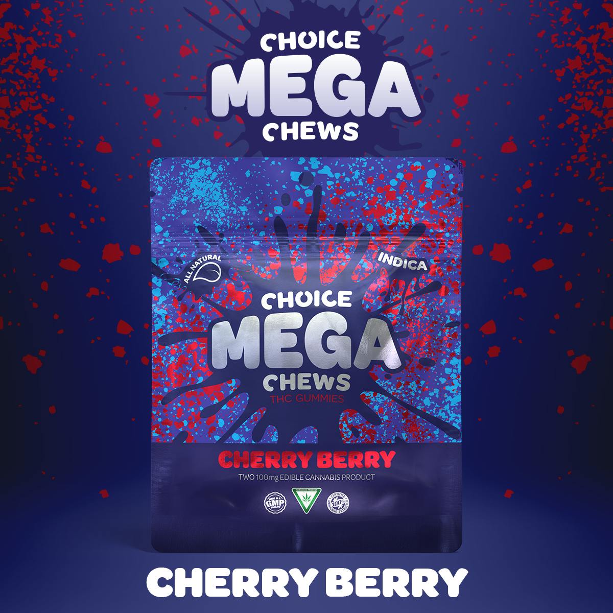Mega Chews | Cherry Berry Gummies | 200mg | 2ct | 100mg/ea