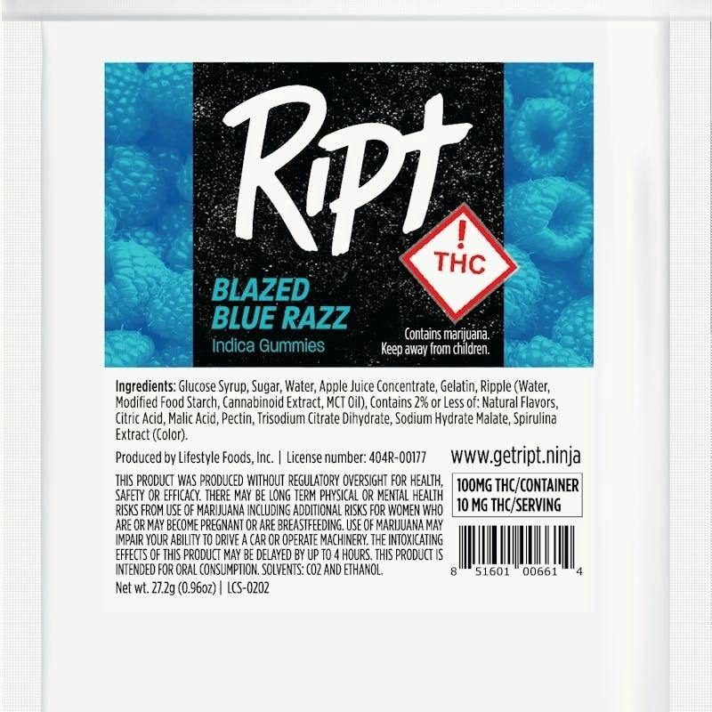 Ript - Blazed Blue Razz Gummies 100mg 10pk at Verts Neighborhood Dispensary