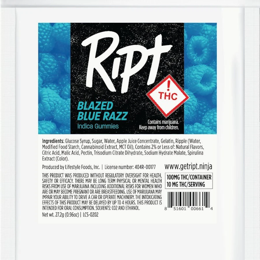 Ript - Blazed Blue Razz Gummies 100mg 10pk — gummies listed on the Herbs 4 You menu