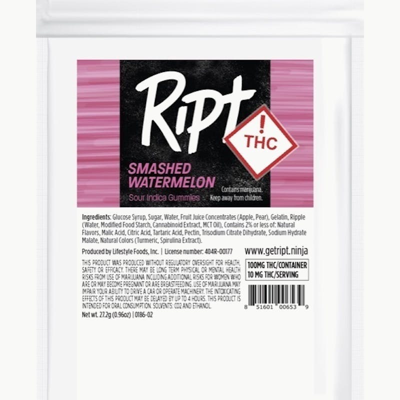 Ript - Smashed Watermelon Gummies 100mg 10pk at Verts Neighborhood Dispensary
