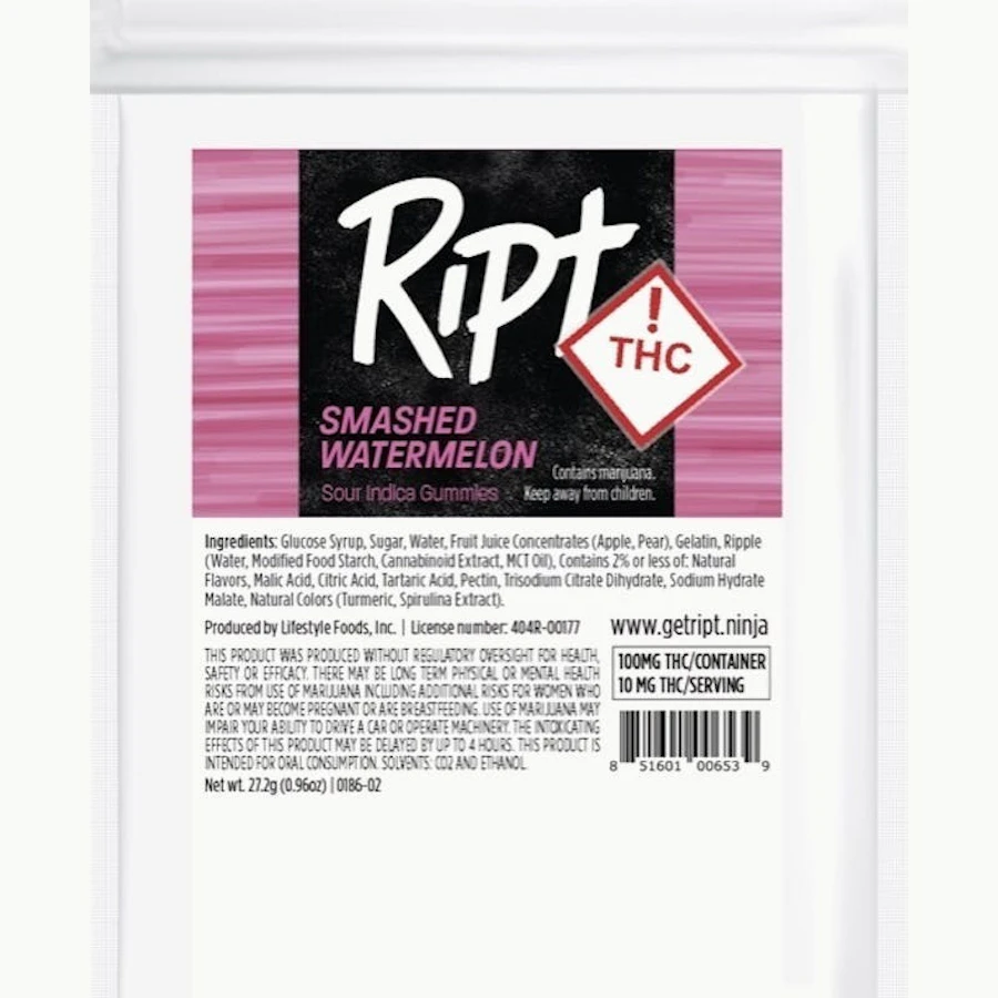 Ript - Smashed Watermelon Gummies 100mg 10pk — gummies listed on the Herbs 4 You menu
