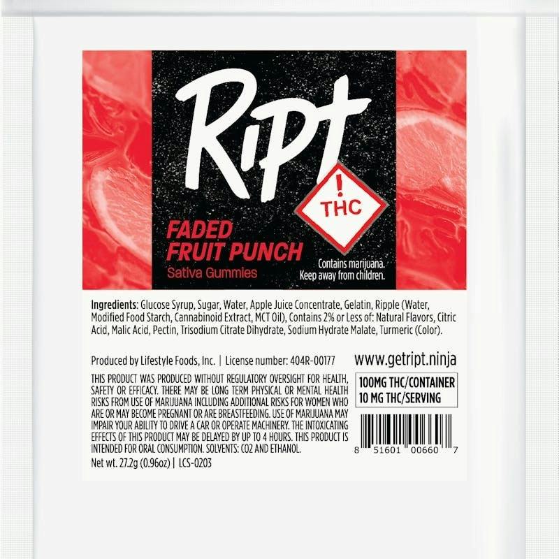 Ript - Faded Fruit Punch Gummies 100mg 10pk at Verts Neighborhood Dispensary