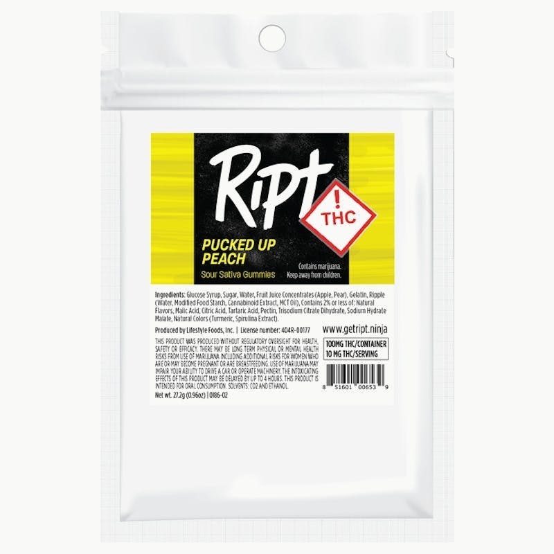 Ript - Pucked Up Peach Gummies 100mg 10pk at Verts Neighborhood Dispensary