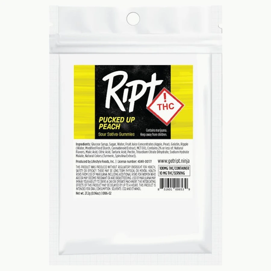 Ript - Pucked Up Peach Gummies 100mg 10pk — gummies listed on the Herbs 4 You menu
