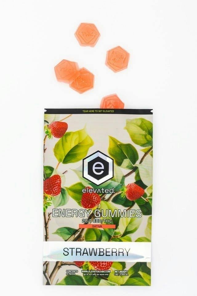 Elevated | Strawberry Energy Gummies | 20:1 CBD:THC | 10mg | 10ct | 1mg/ea by Elevated Labs