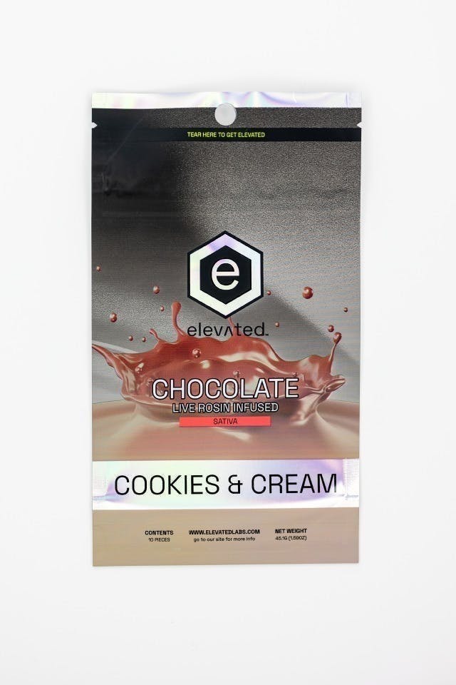 Elevated | Live Rosin Cookies & Cream Chocolate | 100mg | 10ct | 10mg/ea at PurLife Dispensary Roswell