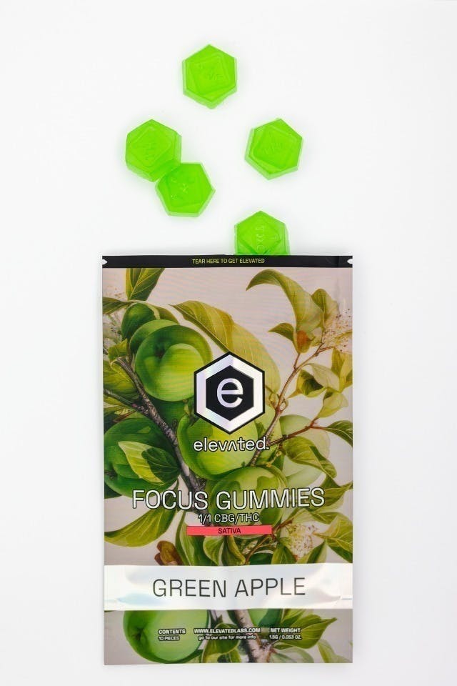Elevated | Green Apple Focus Gummies | 1:1 THC:CBG | 100mg | 10ct | 10mg/ea by Elevated Labs