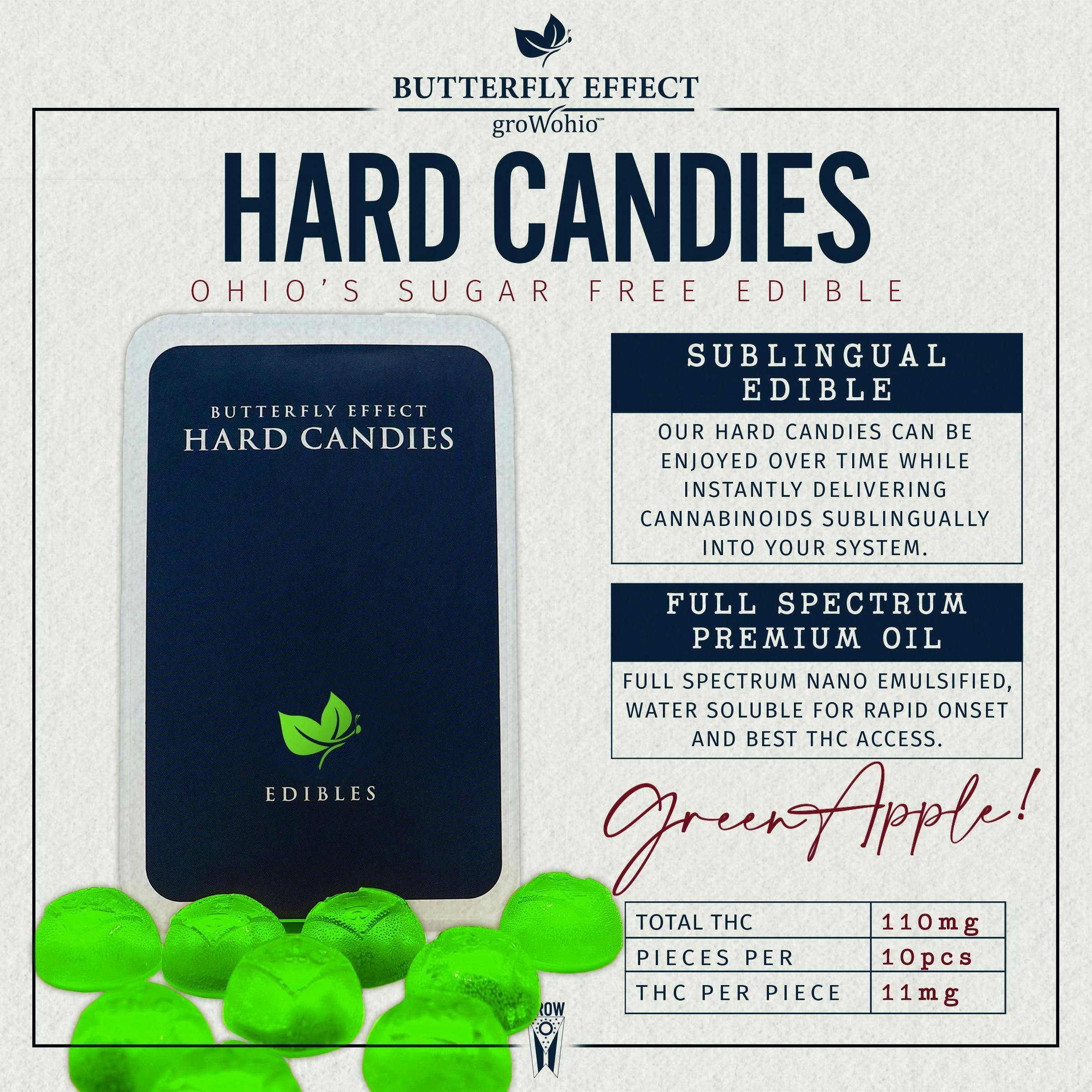Green Apple Hard Candies (10pk, 110mg) by Butterfly Effect - Grow Ohio