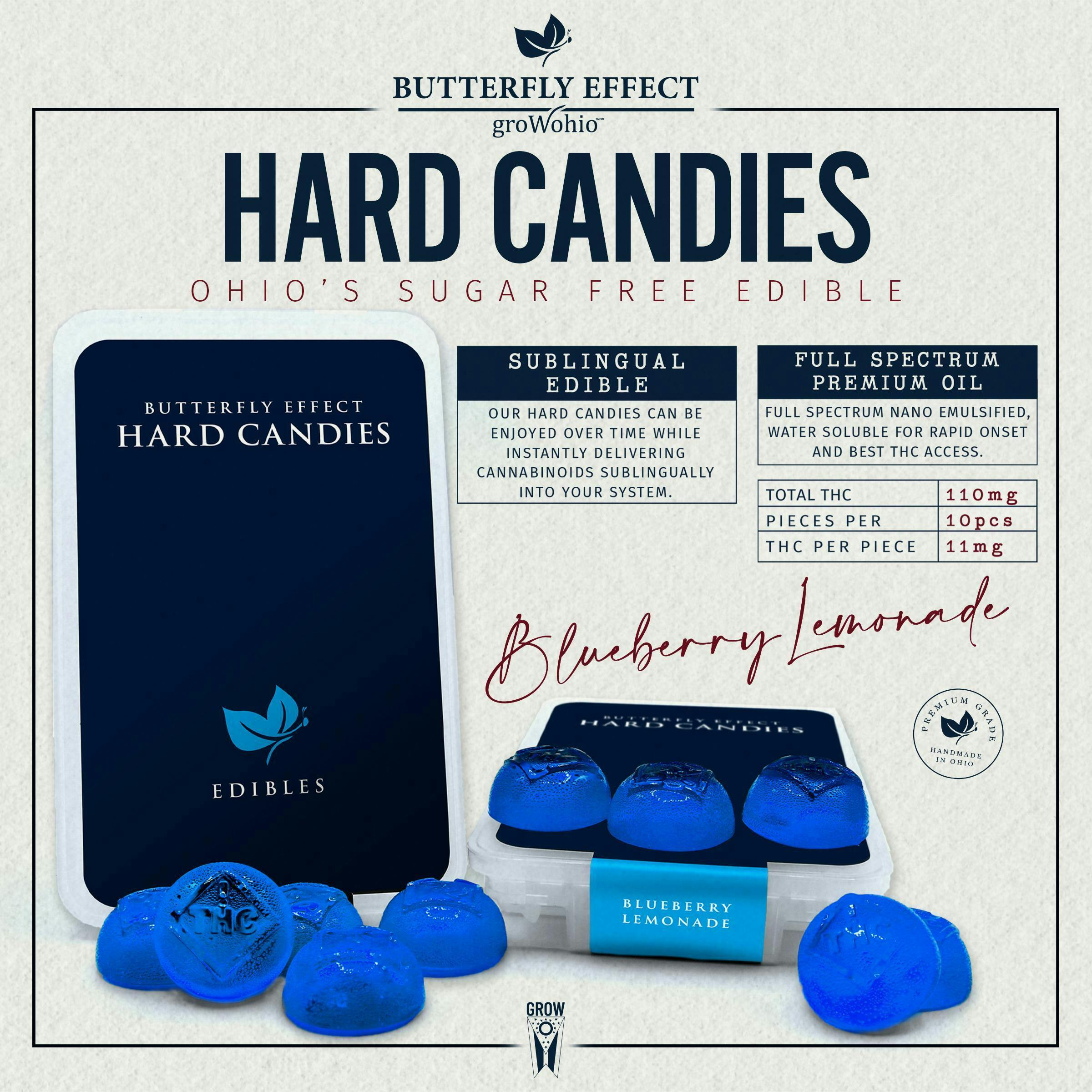 Blueberry Lemonade Hard Candies (10pk, 110mg) by Butterfly Effect - Grow Ohio