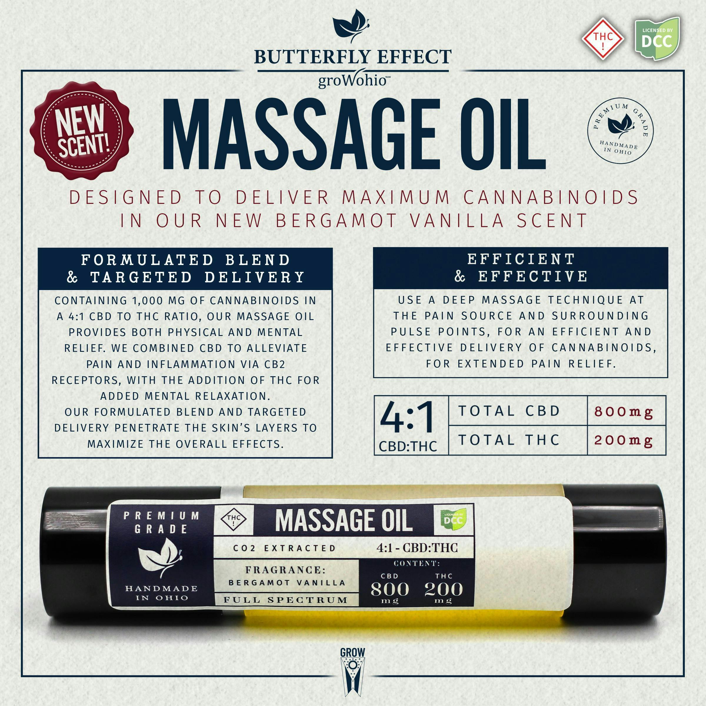 4:1 Bergamot Vanilla Massage Oil (CBD:THC) at Pure Ohio Wellness