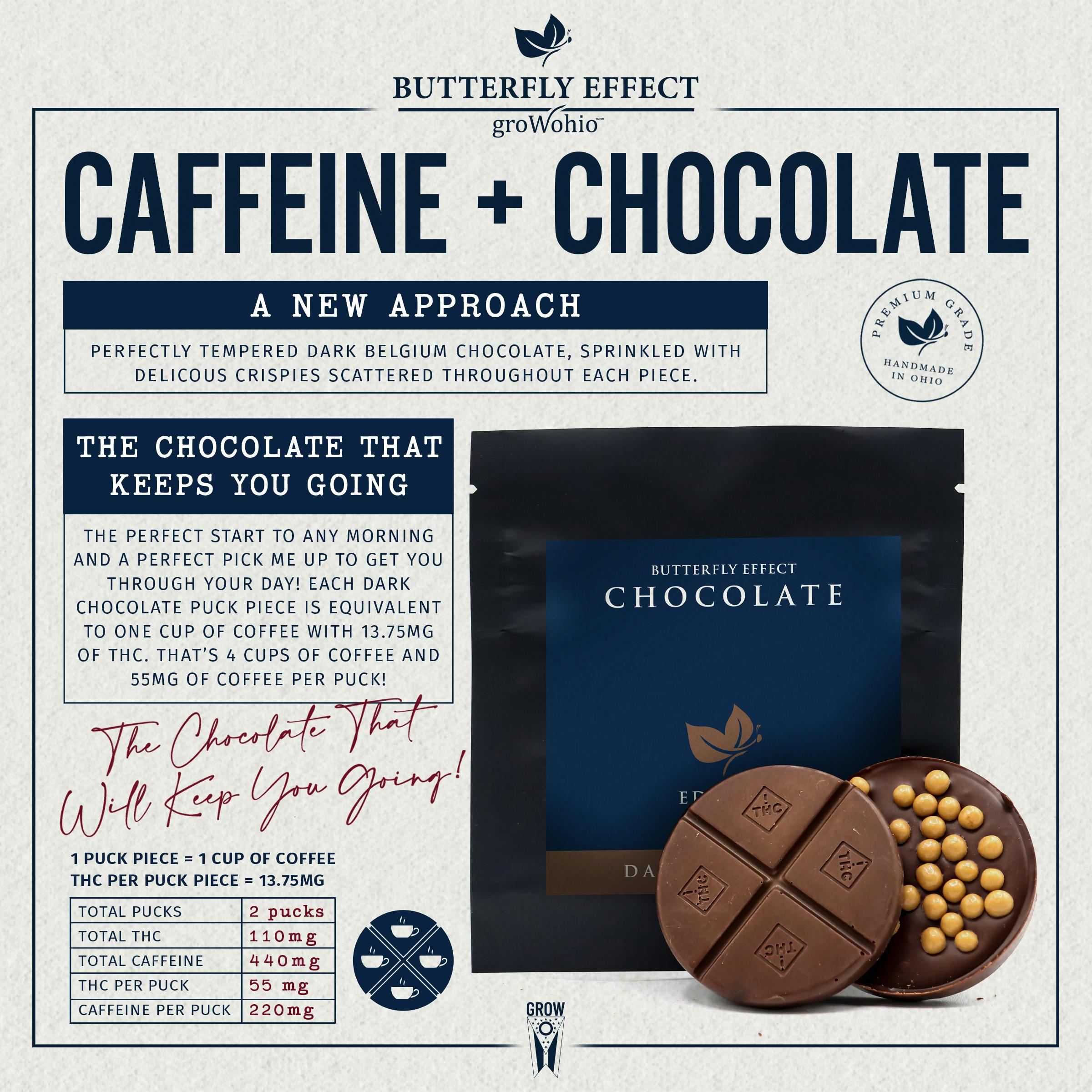 Dark Chocolate + Caffeine (2 pucks, 8 pieces; 110mg)