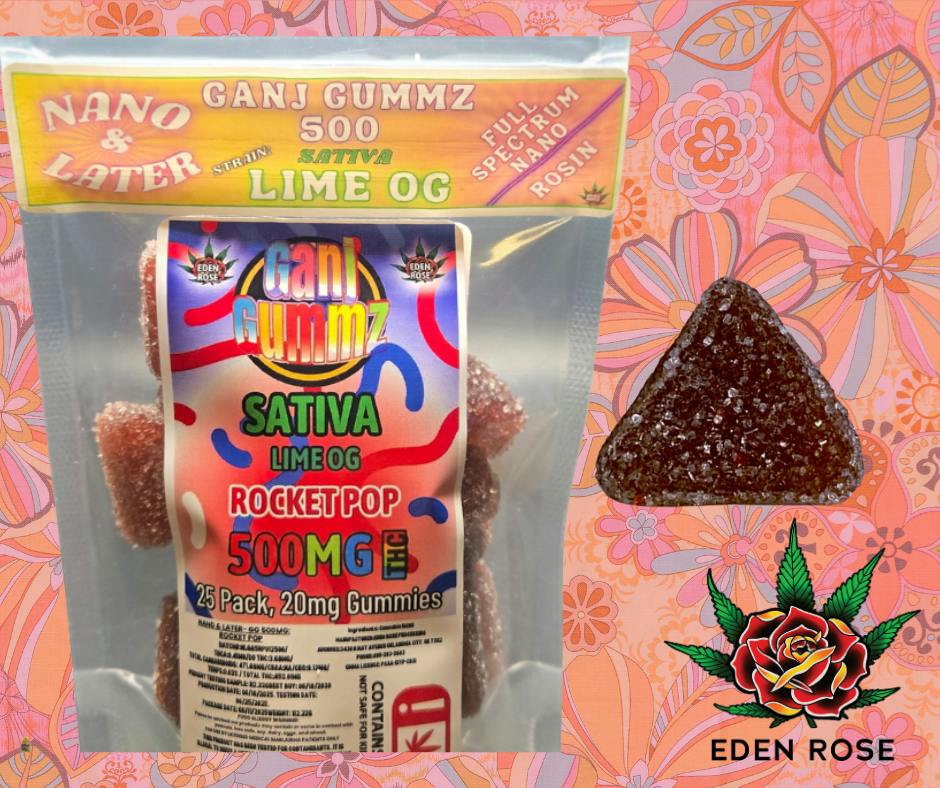 500MG Ganj Gummz: Nano & Later - Rocket Pop (Sativa) by Eden Rose Processing