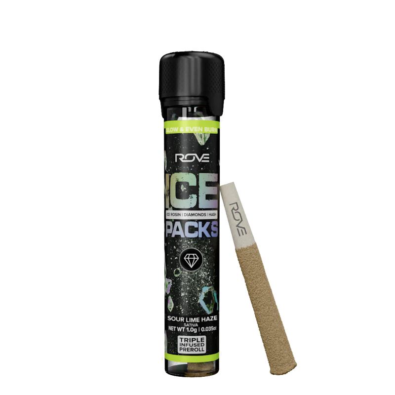 Rove Sour Lime Haze - Infused Ice Packs (Rosin, Hash, and Diamonds) 1g, Infused Pre-Rolls