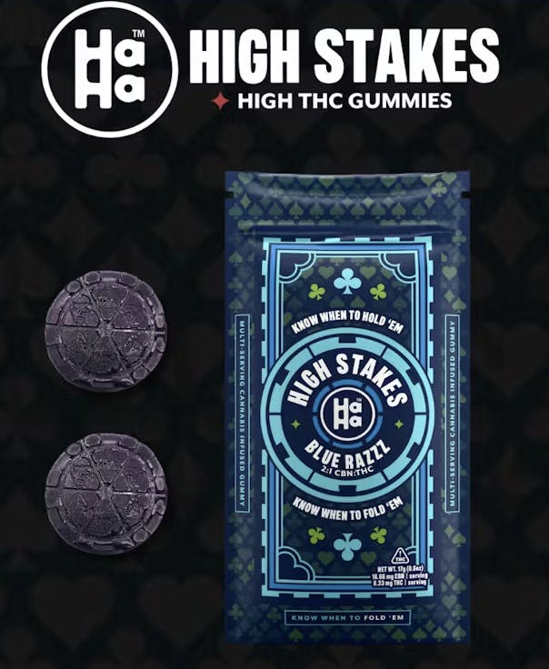 High Stakes 2:1 Blue Razzz Gummies 100mg 2pk