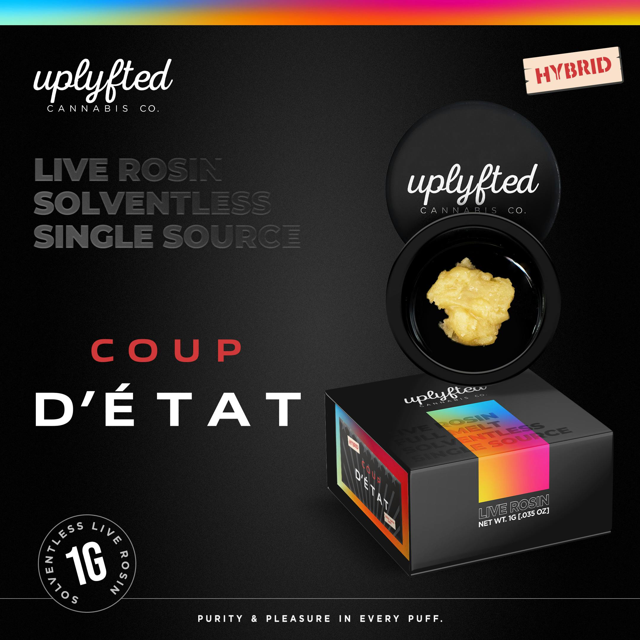 1g Live Rosin 90u - Coup Detat - Solventless Cold Cure Single Source by Uplyfted Cannabis Co