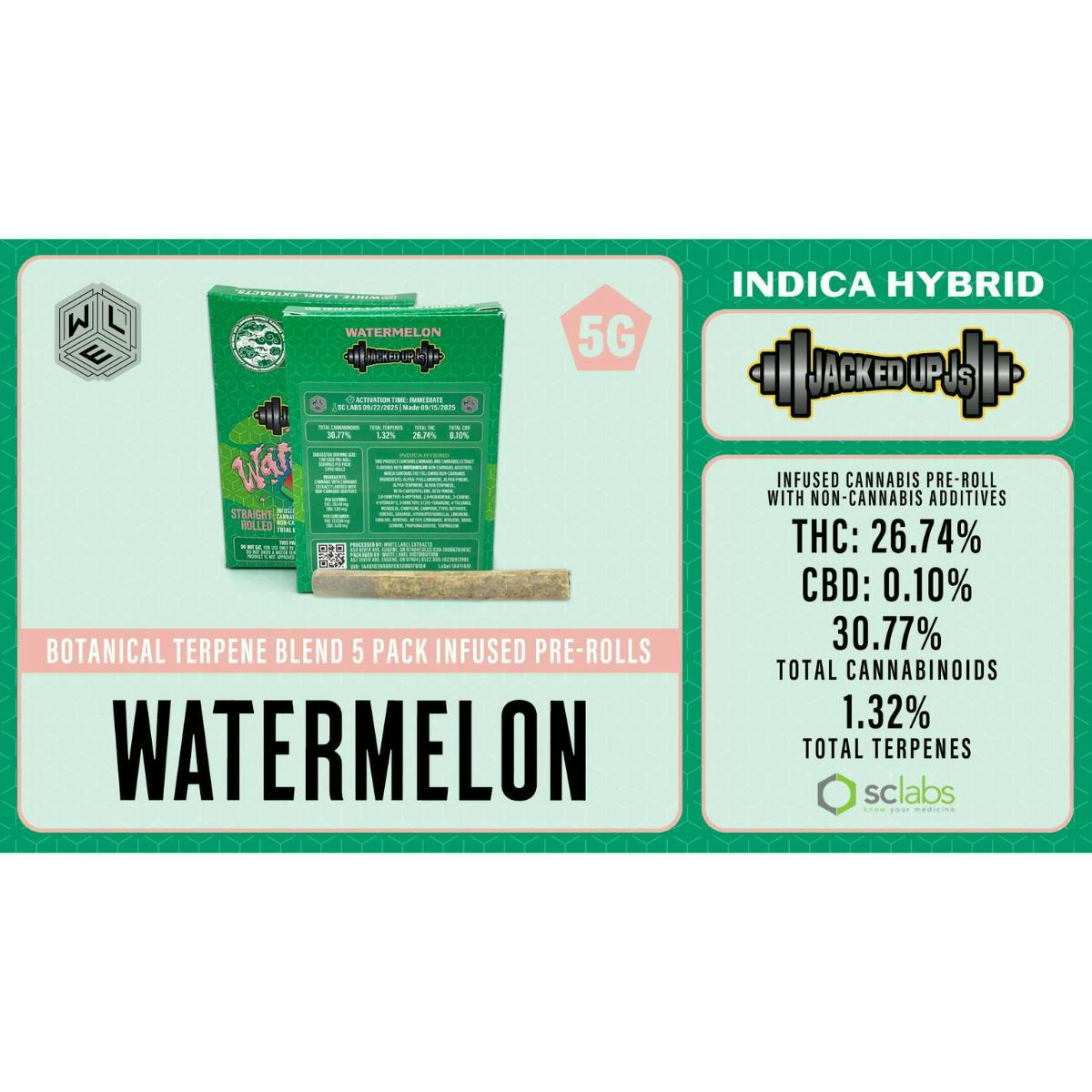 Jacked Up J's Watermelon | Botanical Terpene Infused Joints | 1g each | 5pk
