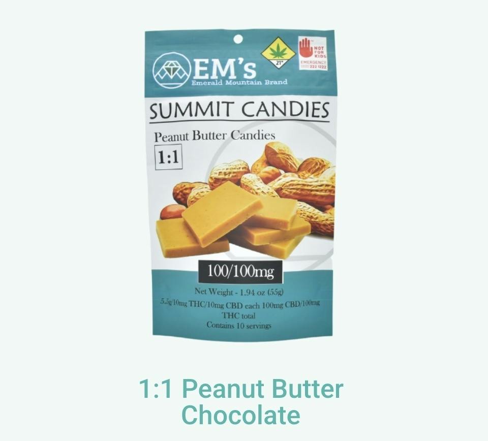 Peanut Butter Chocolate 1:1 THC: CBD | 100mg | 10ct | 10mg/ea
