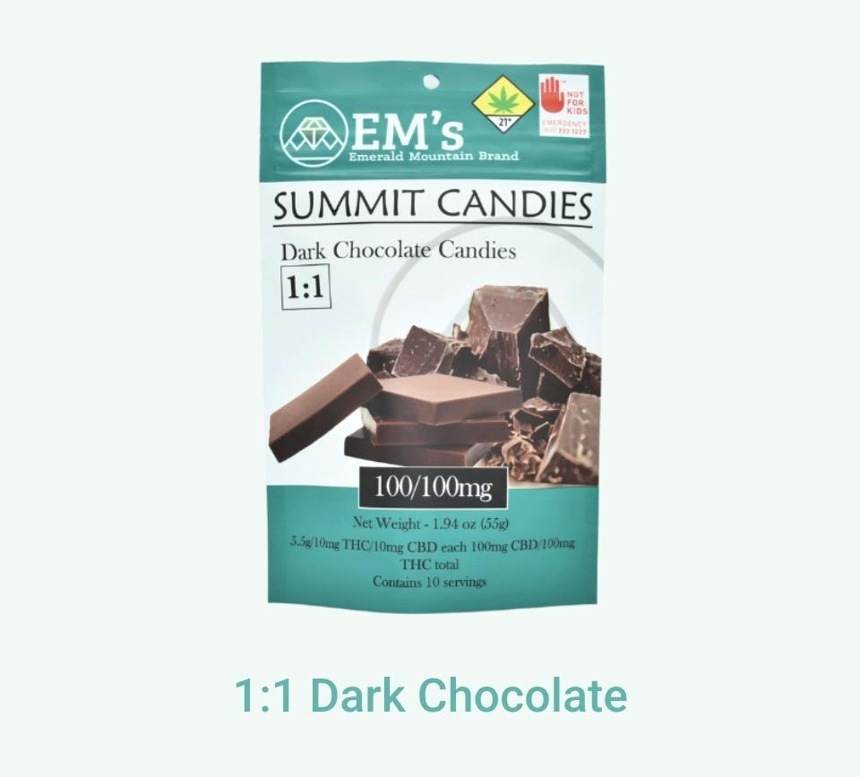 Dark Chocolate 1:1 THC: CBD | 100mg | 10ct | 10mg/ea
