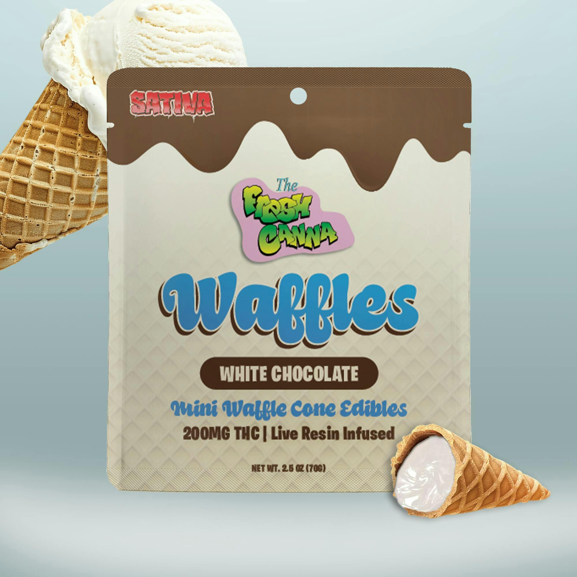 White Chocolate | Live Resin Mini Waffle Cones | 200mg | 10pk | 20mg/ea