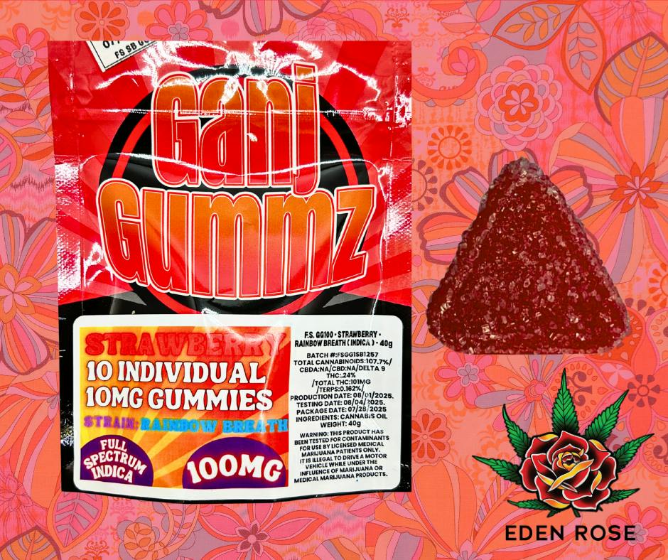 100MG Ganj Gummz: Full Spectrum - Strawberry (Indica)