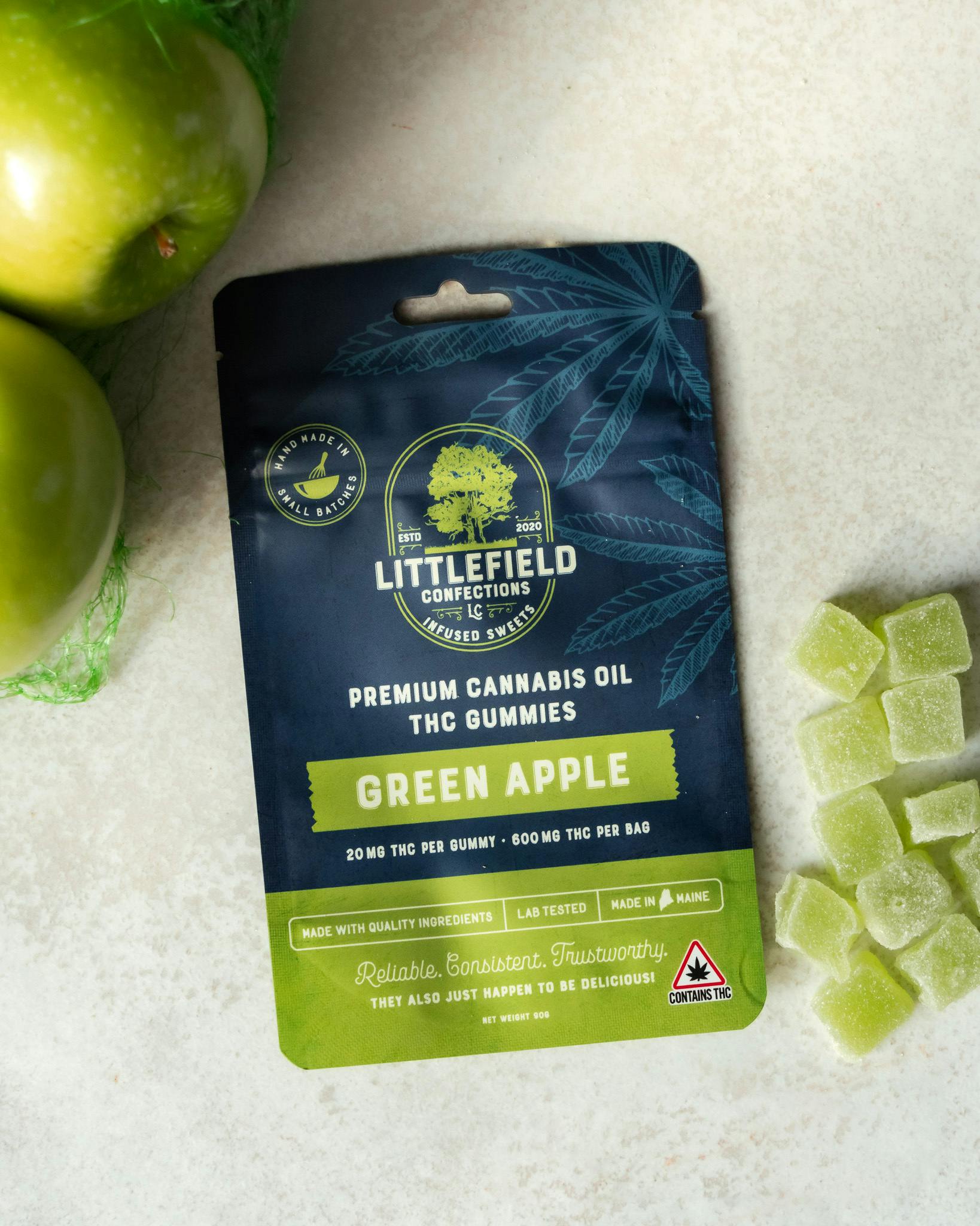 LFC 600mg THC Gummies - Green Apple by Littlefield Confections