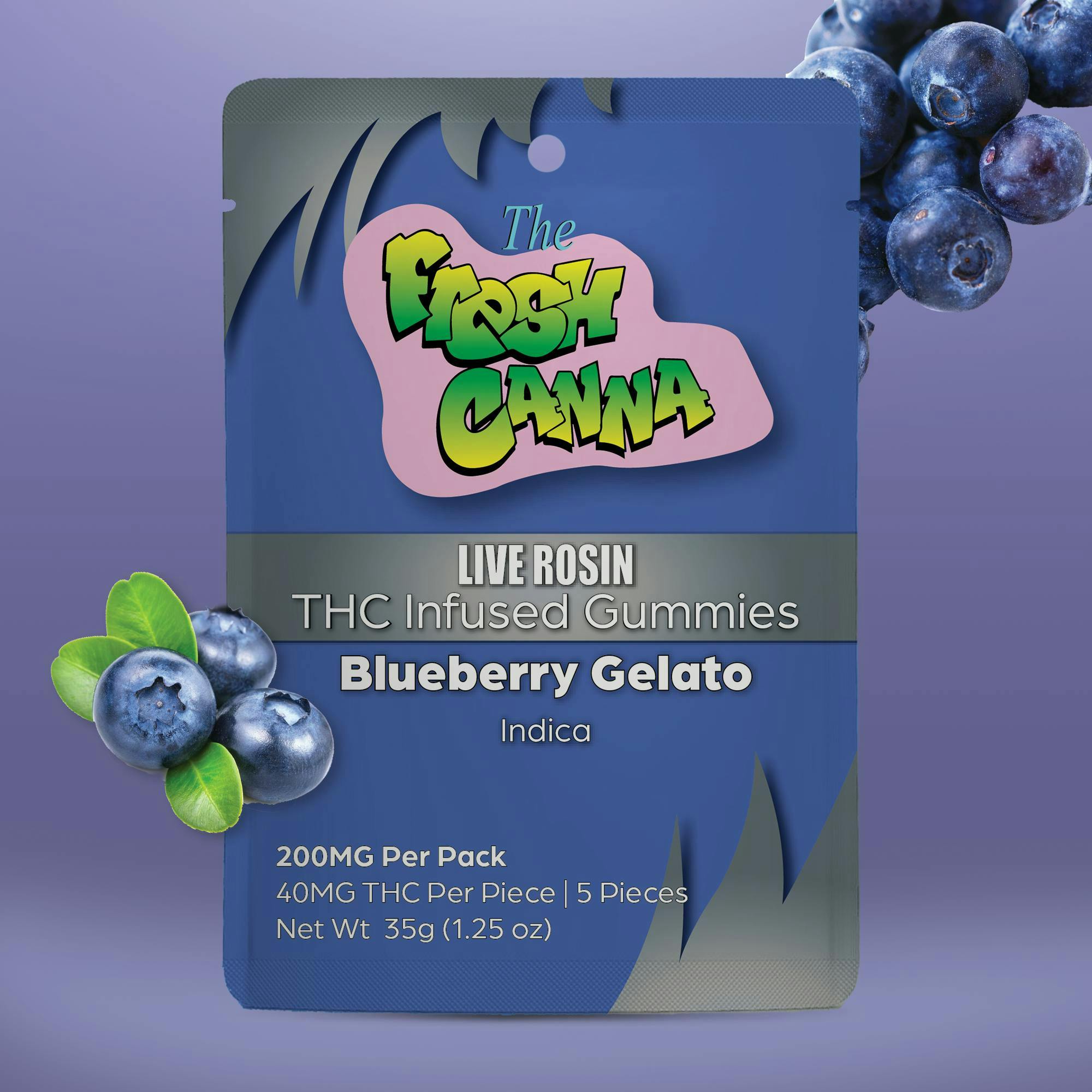 Fresh Canna | Blueberry Gelato | Live Rosin Gummies | 200mg | 5pk | 40mg/ea by Fresh Canna