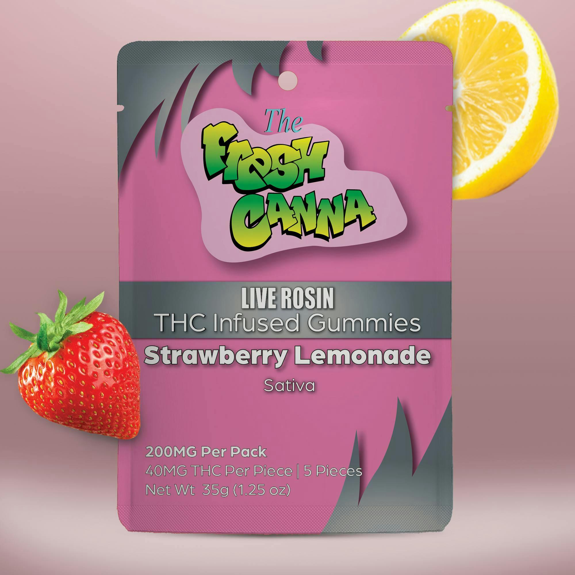 Strawberry Lemonade | Live Rosin Gummies | 200mg | 5pk | 40mg/ea by Fresh Canna