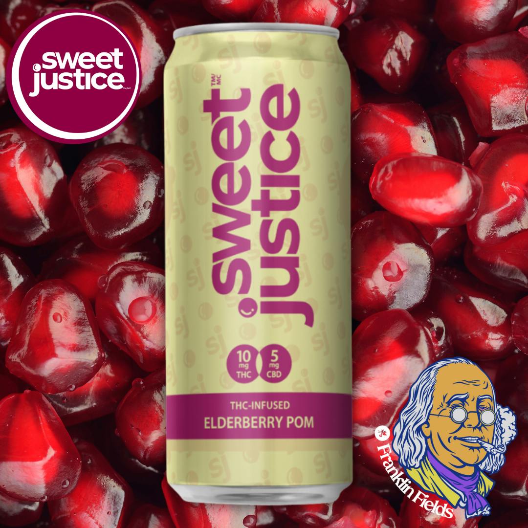 Sweet Justice Elderberry Pom Infused Soda at Midnight Green