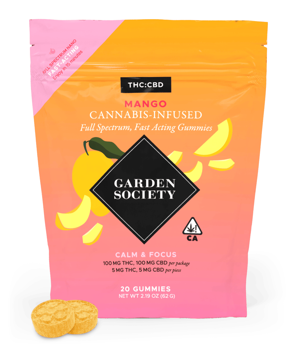 Garden Society Mango CBD 1:1 Gummies (1:1 CBD:THC)