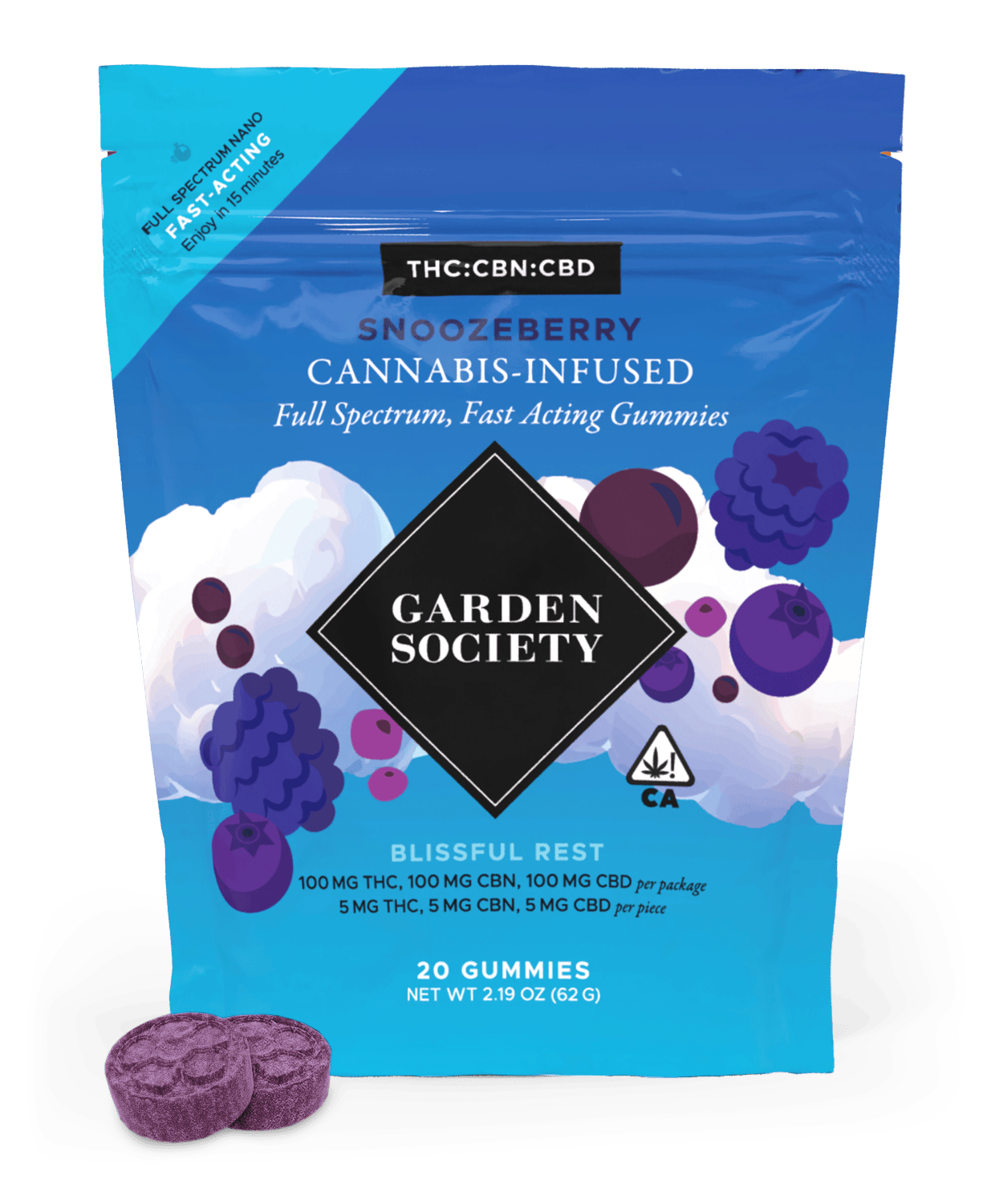 Garden Society Dreamberry CBN CBD 1:1:1 Gummies (1:1:1: CBN:CBD:THC)