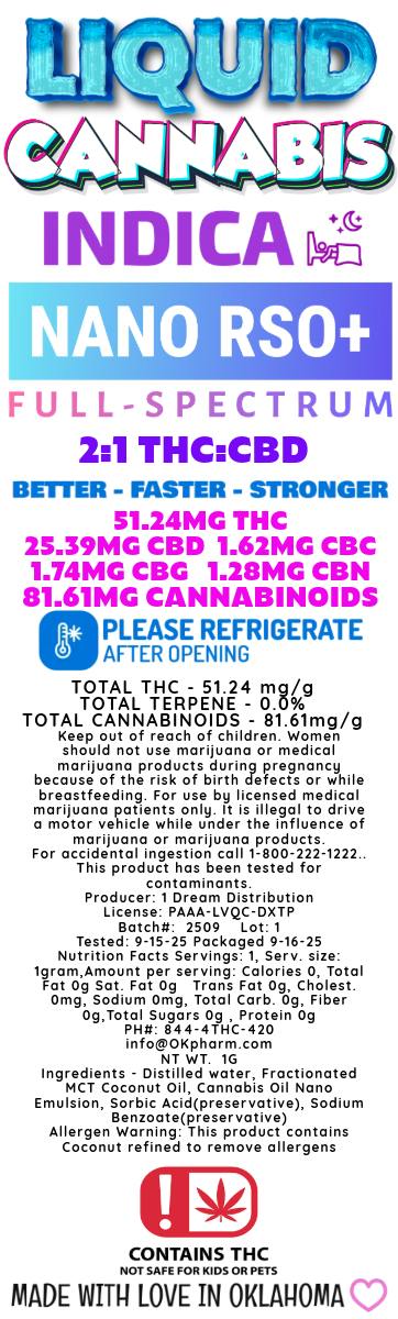LIQUID CANNABIS - NANO RSO+ 30g bottle - 2:1 THC/CBD