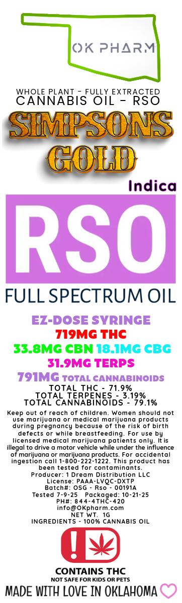OK Pharm - STRAIN-SPECIFIC RSO - SIMPSONS GOLD - INDICA - 20G