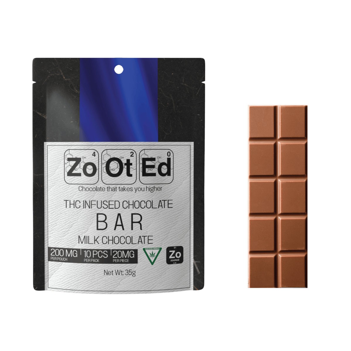 Milk Chocolate | Infused Chocolate Bar | 200mg | 10ct | 20mg ea by Zooted Brandz - MI