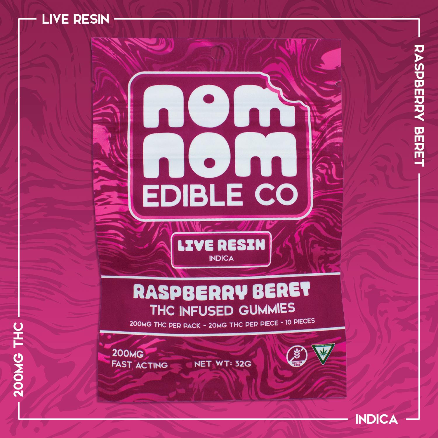 Nom Nom LR Gummies | Raspberry Beret | 200mg