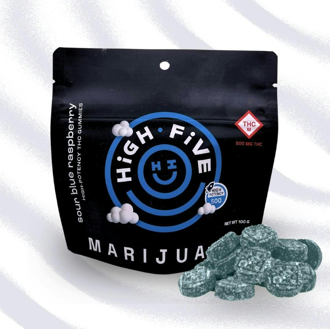 High Five | Sour Blue Raspberry | Gummies | 500mg