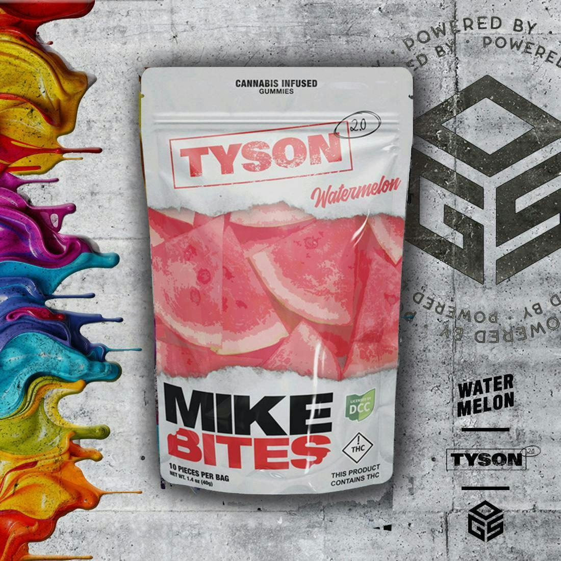 Tyson 2.0 | Mike Bites | Watermelon Gummies | 100mg | 10ct | 10mg/ea at Feel State Dispensary - Lewis Center