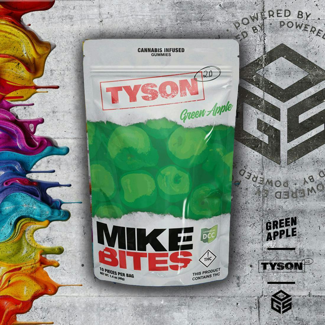 Tyson 2.0 | Mike Bites | Green Apple Gummies | 100mg | 10ct | 10mg/ea at Feel State Dispensary - Lewis Center